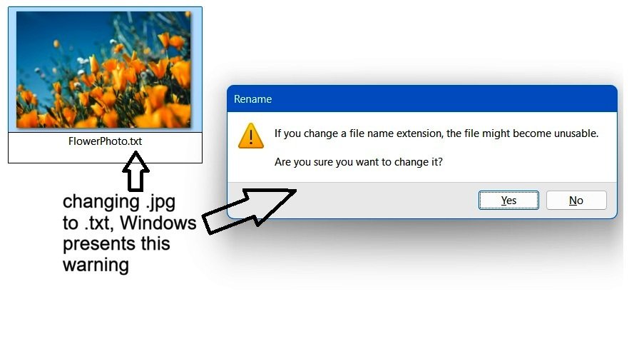 Windows warning displayed when changing a file extension