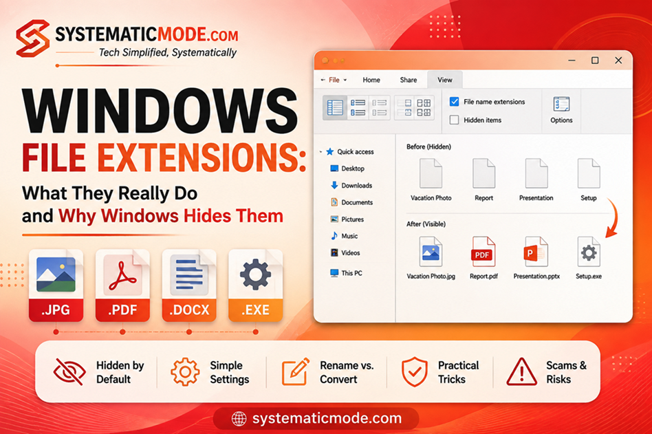 Windows File Extensions shown in File Explorer