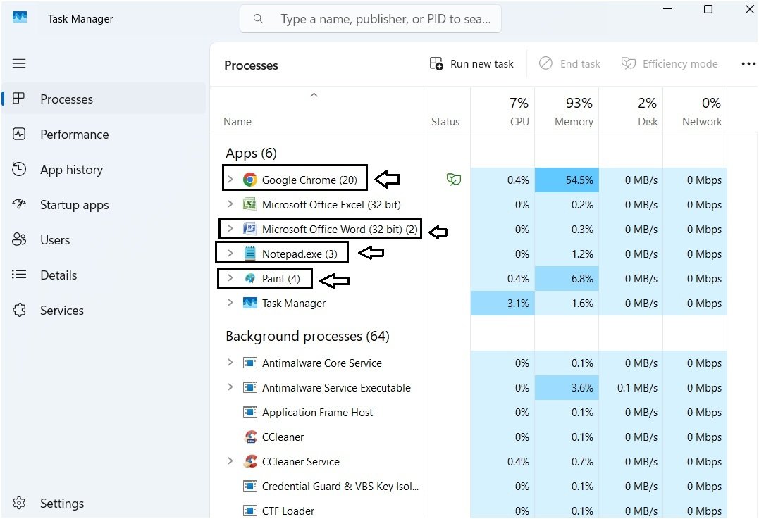 Multiple application instances grouped under a single application entry.