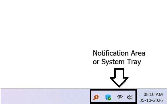 Windows 11 taskbar notification area near the clock, showing several running application icons.